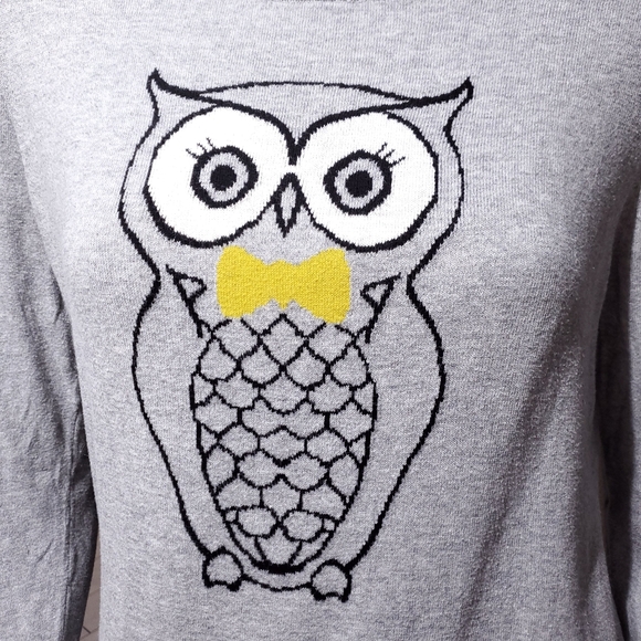 Old Navy Grey Owl Cotton Knit Long Sleeve Top Women's Large - Picture 3 of 5